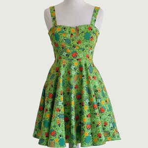 Eva Rose Green Bug Print Pinup Fit & Flare Dress With Pockets
